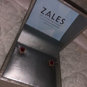 10K - Pear Shaped Ruby Studs with Diamond Frame